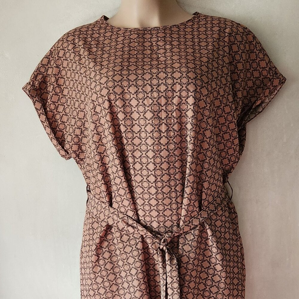 Shein Curve dress 2X 18W 20W tan black print column style cap sleeve EUC